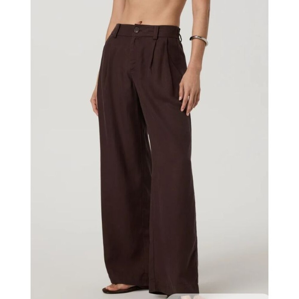 NWT Vuori Trestles Twill Wideleg Pants Brown Linen Lyocell Womens Xsmall